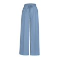 thumbnail image 3 of Delayuji Petite Sweatpants for Women Summer Leisure Fashion Lacing Solid Color Waist Waist Wide Leg Casual Pants Fleece Lined Pants Women Blue L, 3 of 4