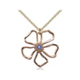 thumbnail image 1 of Gold Filled Five Pedal Flower Pendant w/ 3mm September Blue Swarovski Crystal 1 x 1 inches w/ 18 inch Gold Filled Curb Chain, 1 of 1