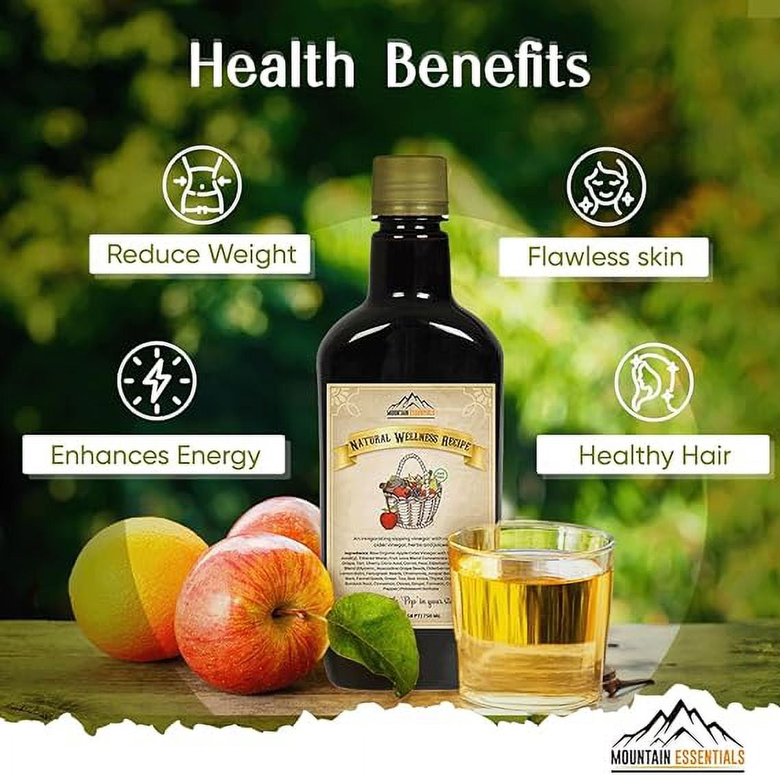 Mountain Essentials Natural Wellness Recipe Apple Cider Vinegar with Elderberry Juice 25 oz – Natural Tonic to Detox & Energize – Organic Herbs & Spices