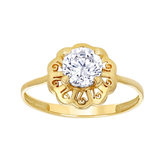 10k Yellow Gold Womens Round Cubic Zirconia Floral Engagement Ring Engagement Ring for Women