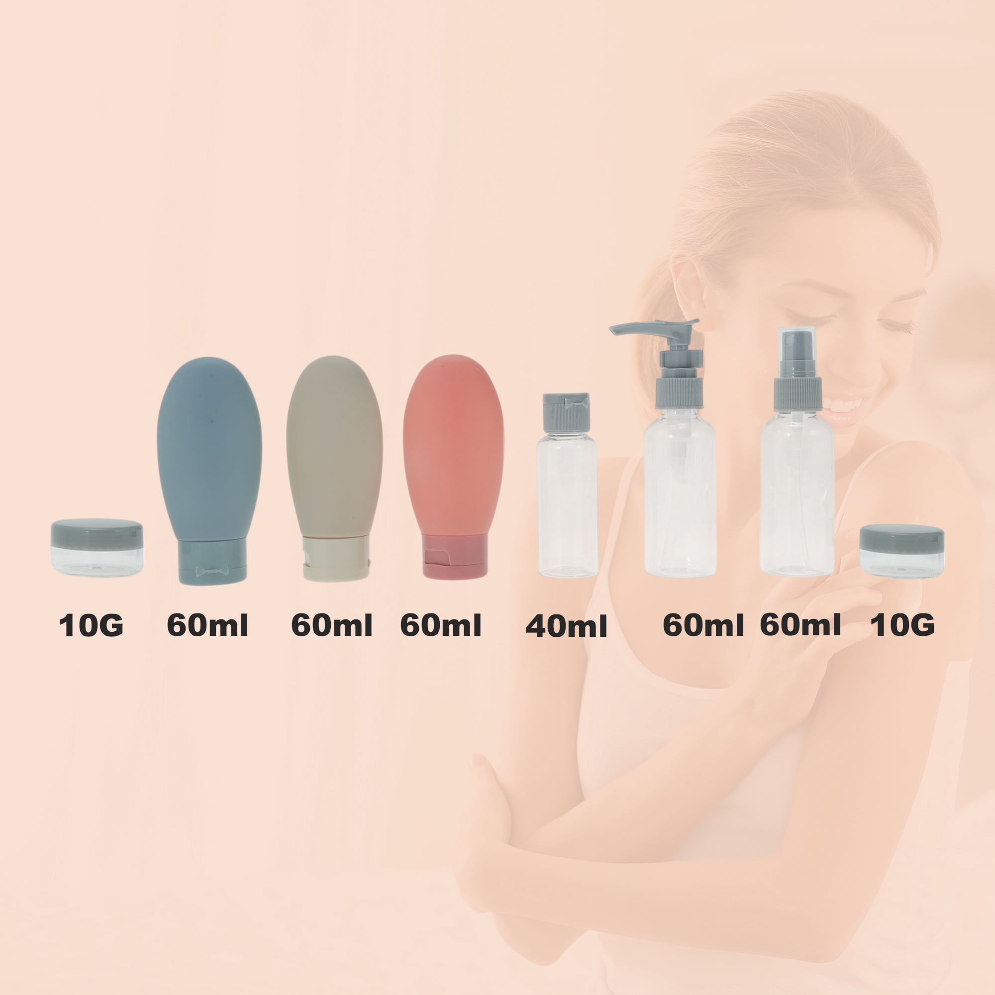 Unique Bargains Travel Container Set of 11 Pcs Gray, Beige, Pink, Gray Blue