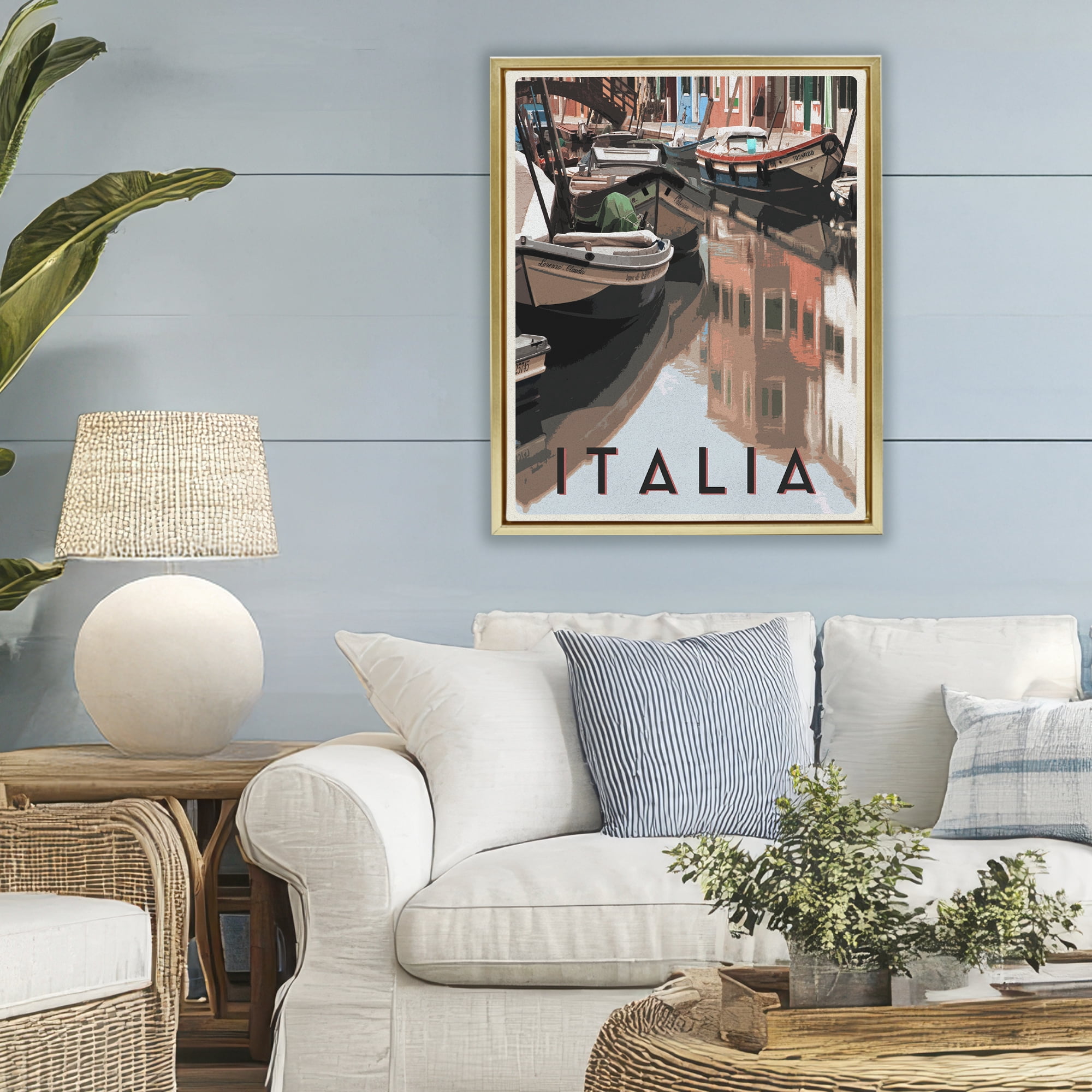 Stupell Industries Italia Canal Poster Gold Framed Floater Canvas Wall Art, design by Shelley Lake