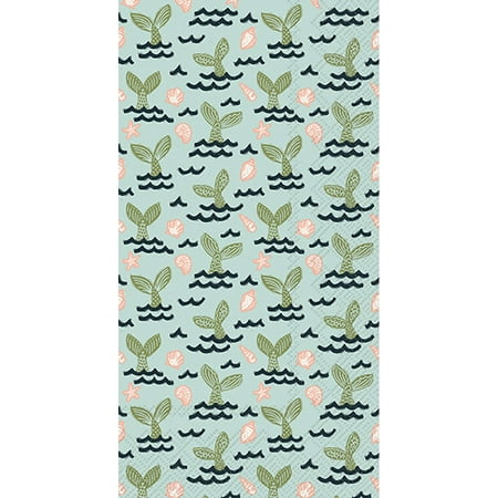 IHR Ideal Home Range Dinner Napkins Disposable 3-Ply Paper Hand Towels, 8.5" x 4.5", Mermaid Tails, 16-Count