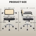 thumbnail image 6 of TUAREX Modern Rattan Desk Chair, 360° Swivel Vanity Chair, Adjustable Height with Wheels, PU Leather Seat & Armrests, Mid-Century Style, Black, 6 of 6