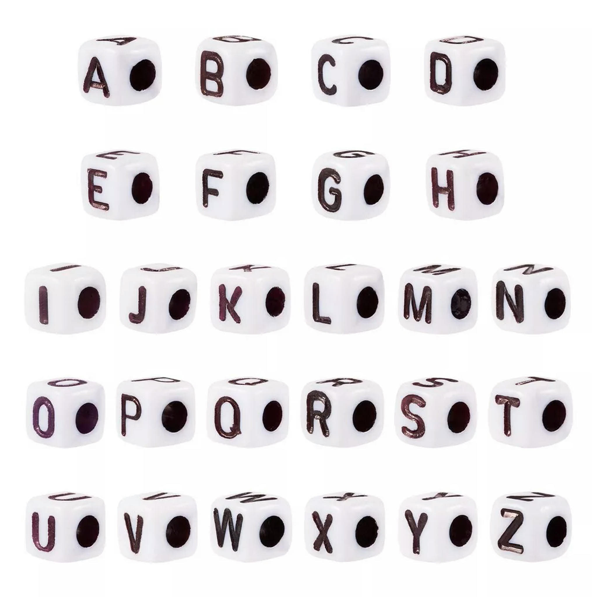 U8MO 1300Pcs Letter A~Z Cube with Black Alphabet White Opaque Acrylic Beads 4~5mm