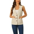 thumbnail image 1 of INSPIRAR CHIC Top sin mangas de botón para mujer, chaleco de algodón y lino, cuello en V, casual, color beige, 1 of 6