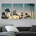 thumbnail image 3 of wall26 - 3 Piece Framed Canvas Wall Art - Basketball Stands and Palm Trees Under The Sunset - Modern Home Art Stretched and Framed Ready to Hang - 16"x24"x3 WHITE, 3 of 5