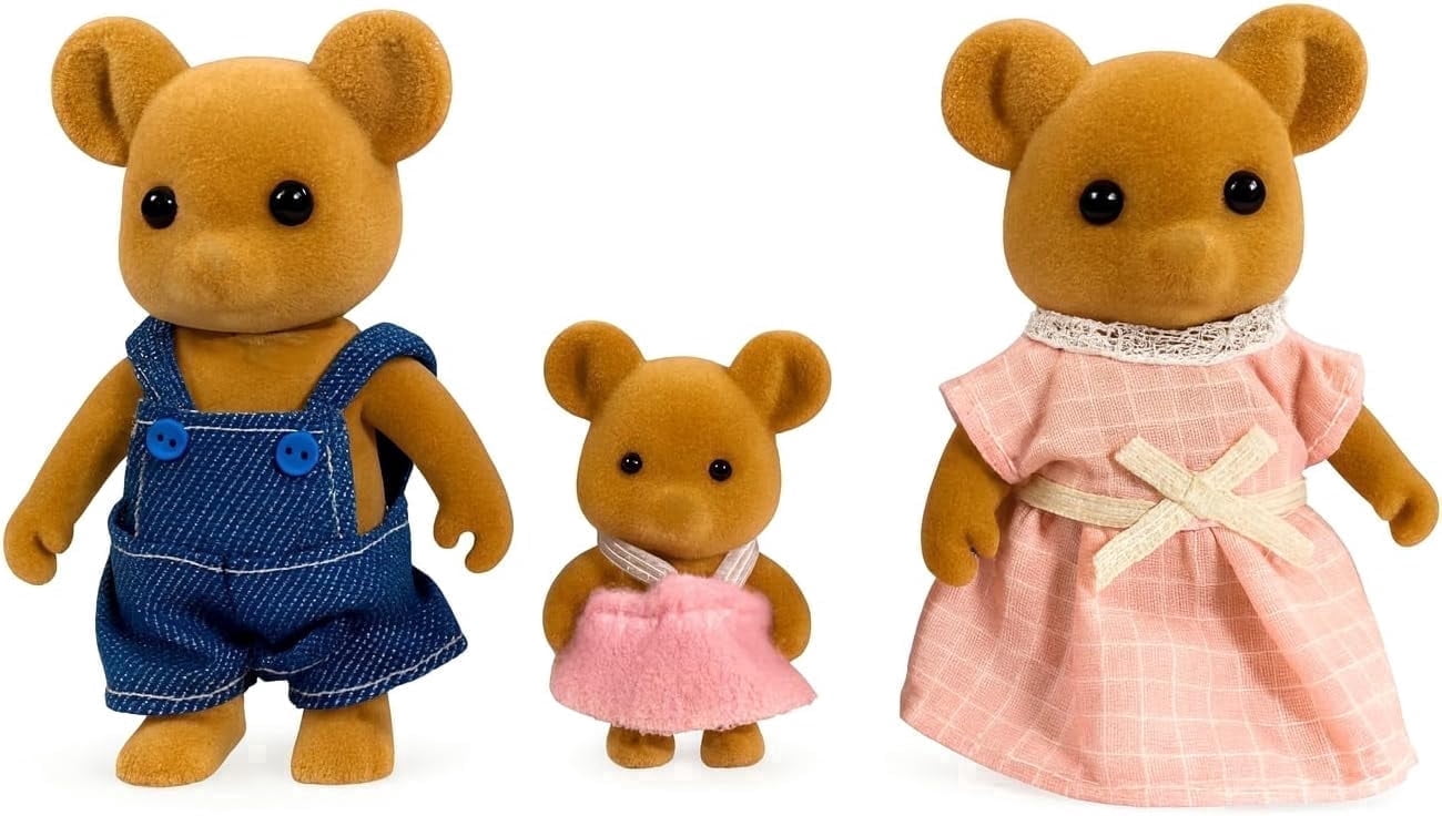 Honey Bee Acres Bear Family, 4 Miniature Flocked Posable Dolls
