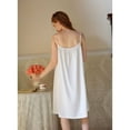 thumbnail image 2 of Defitshape Women's Cotton Nightgown Cute V Neck Sleep Dress Soft Long Chemise Summer Sleepwear Knee Length Vintage Sleeveless Comfy Victorian Lace Pjs White Small, 2 of 5