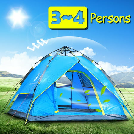 4 Persons Backpack Camping Tent,iClover Auto Pop Up Ultralight Tents [Double Layer] [Quick Setup] Hydraulic Rapid Self Instant Tents Dome Anti-UV Windproof [2 Doors]for Hiking Picnic