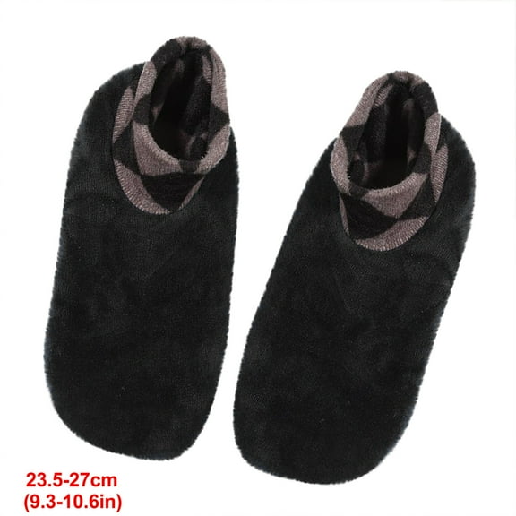 Tuphregyow Winter Adult Men's Double Layered Floor Socks with Non slip Grip Thickened Down Velvet for Warmth during Yoga,Dance,and Athletic Comfort,Cushioning Casual Ankle Running Black Free Size