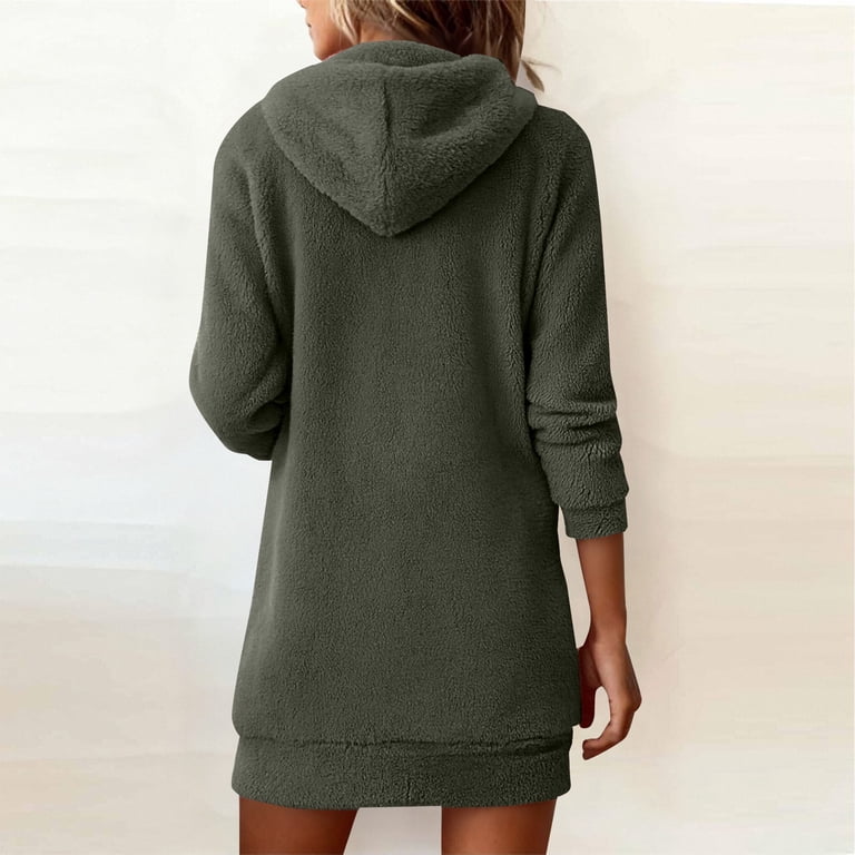 Yigetop Hoodie Dress for Women Hoodie Women Slim Fit Long Sweater Dress  Long Sleeve Pullover Hoodie with Pocket Warm Winter Tops Clothes Fuzzy  Dress ...