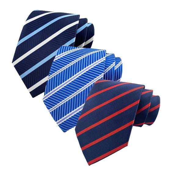 Pack of 3 Men‘s Woven Jacquard Neckties - Classic Stripe & Check Pattern, Extra Long Length for Big & Tall, Formal Business and Wedding Party Ties
