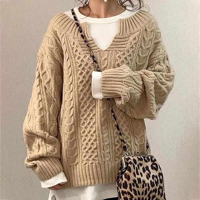 Haut à Manches Longues pour Femmes, Col Rond, Décontracté, Ample, Tricoté