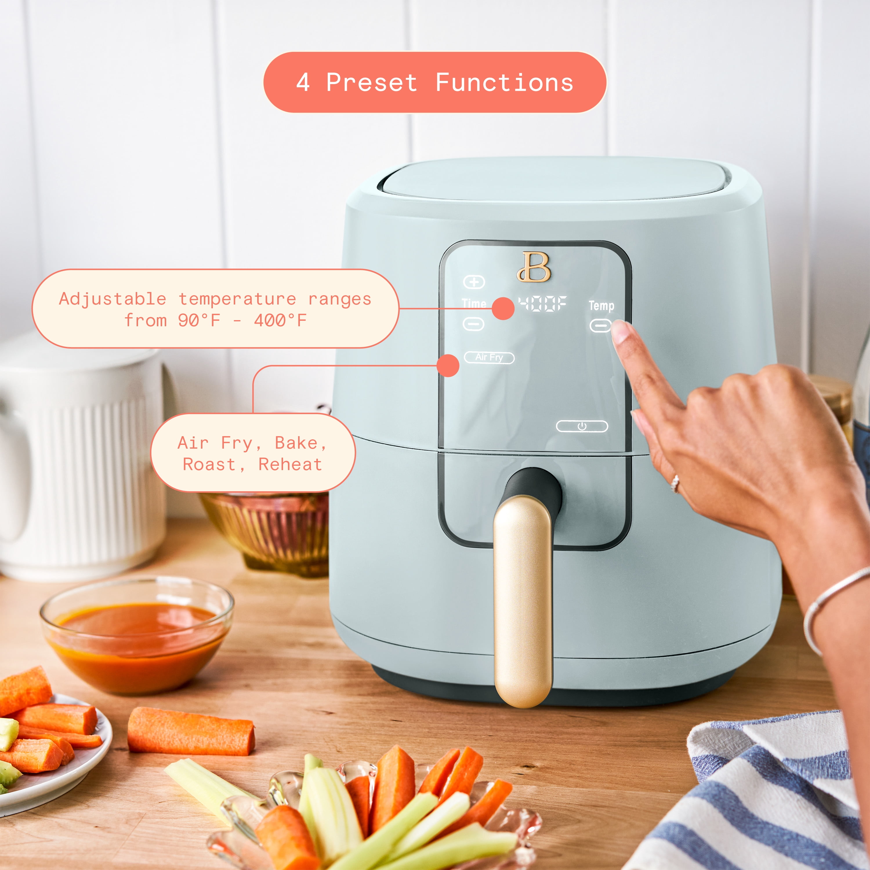 Beautiful 3 Qt Air Fryer with TurboCrisp Technology, EverGood™ Ceramic Nonstick Coating, Hydrangea by Drew Barrymore