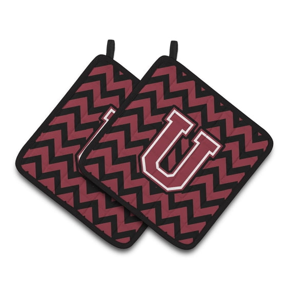 Carolines Treasures CJ1052-UPTHD Letter U Chevron Garnet and Black Pair of Pot Holders, 7.5HX7.5W, multicolor