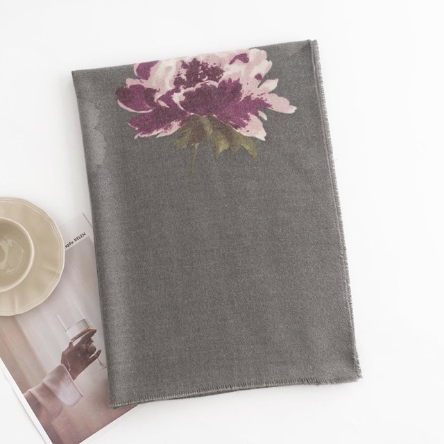 Bufanda pequeña con flores, estilo elegante, estampada, de imitación de cachemira, cálida y resistente al frío para mujer