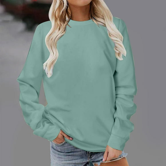 Jsaierl Sweatshirt for Women Loose Fit Solid Color Sweatshirts Round Neck Tunic Sweater Tops 2024 Long Sleeve Shirts Deals of The Week