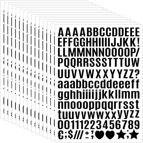 20-Sheet Pack of Small Letter Stickers — Artistic-Font Black Vinyl Self-Adhesive Letters & Numbers, Suitable for Various Crafts, Outdoor Signage, Mailboxes, Windows, Doors, Cars, and Poster Boards.