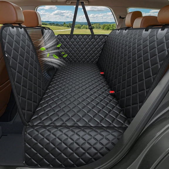 4-in-1 Waterproof Dog Hammock Back Seat Cover, Pet Car Seat Protector with Mesh Window & Side Flap, Universal Fit for Cars, SUVs and Mid-Size Trucks