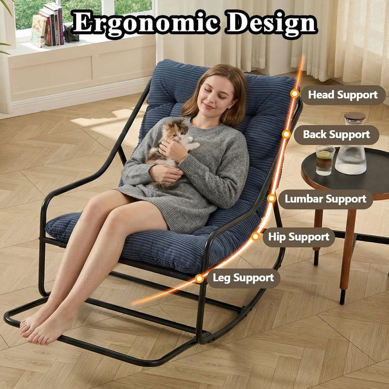 Outdoor Rocking Chair, Papasan Rocking Chair with Metal Frame, Comfy Rocker Lounge Chair for Living Room Porch Patio Garden