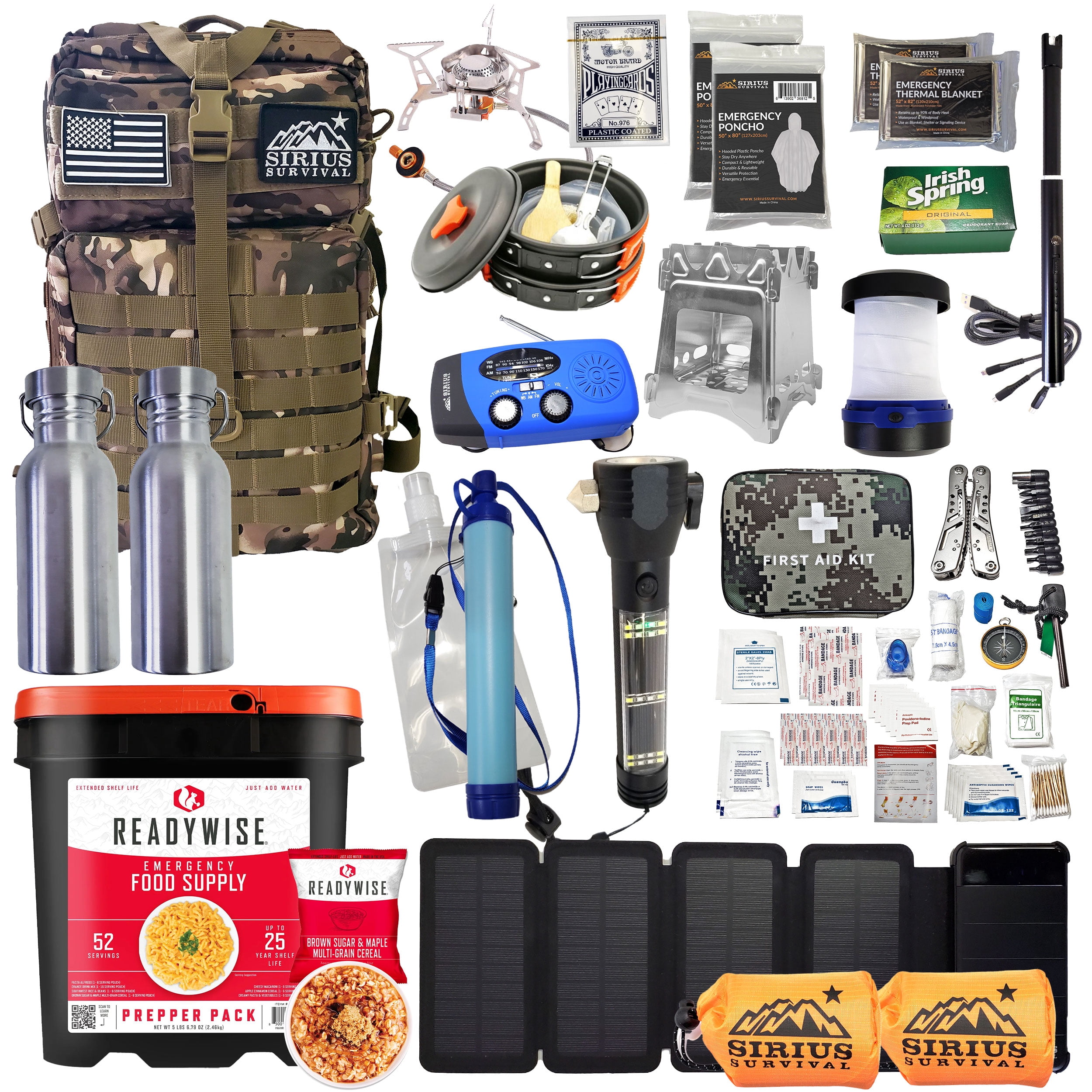 Family Comfort 72 Emergency Survival Kit/Backpack – 72 Hour for 2 People – Disaster Preparedness – Delicious ReadyWise Food, Gear, Lighting, First Aid, Tools & More - Camo