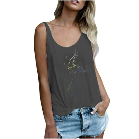 

Tank Tops for Women Rhinestones Sleeveless V Neck Workout Tops Running Casual Athletic T Shirts