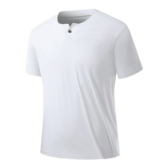 New Summer Arrivals YLSDY Mens Casual Henley T-Shirts Collarless Golf Shirts Summer Moisture Wicking Quick Dry Button Collareds Short Sleeve Button Top White XL