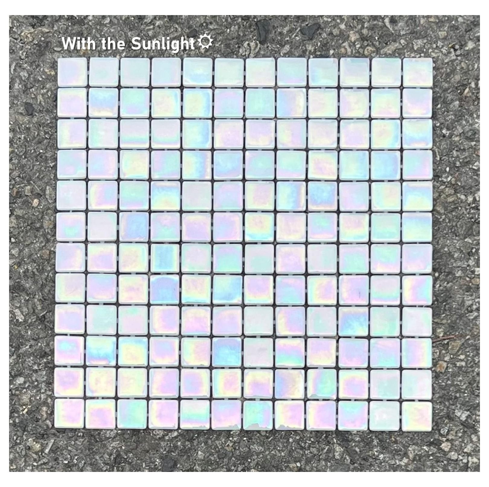 Square Iridescent Recycled Glass Mosaic Floor and Wall Tile for Kitchen Backsplash, Swimming Pool Tile, Bathroom Wall, Accent Wall, (Not Peel and Stick Tile) (1 Sheet, White)