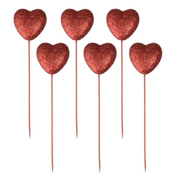 Homeford Valentine's Foam Glitter Heart Picks, Red, 2-1/2-inch, 6-count