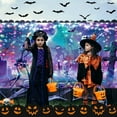 thumbnail image 4 of 8X6 ft Happy Halloween Dance Party Garage Door Decoration Background Hallowmas Retro 80s 90s Scary Cemetery Skull Theme Backdrop Kids Adult Family Party Banner Cover, 4 of 5