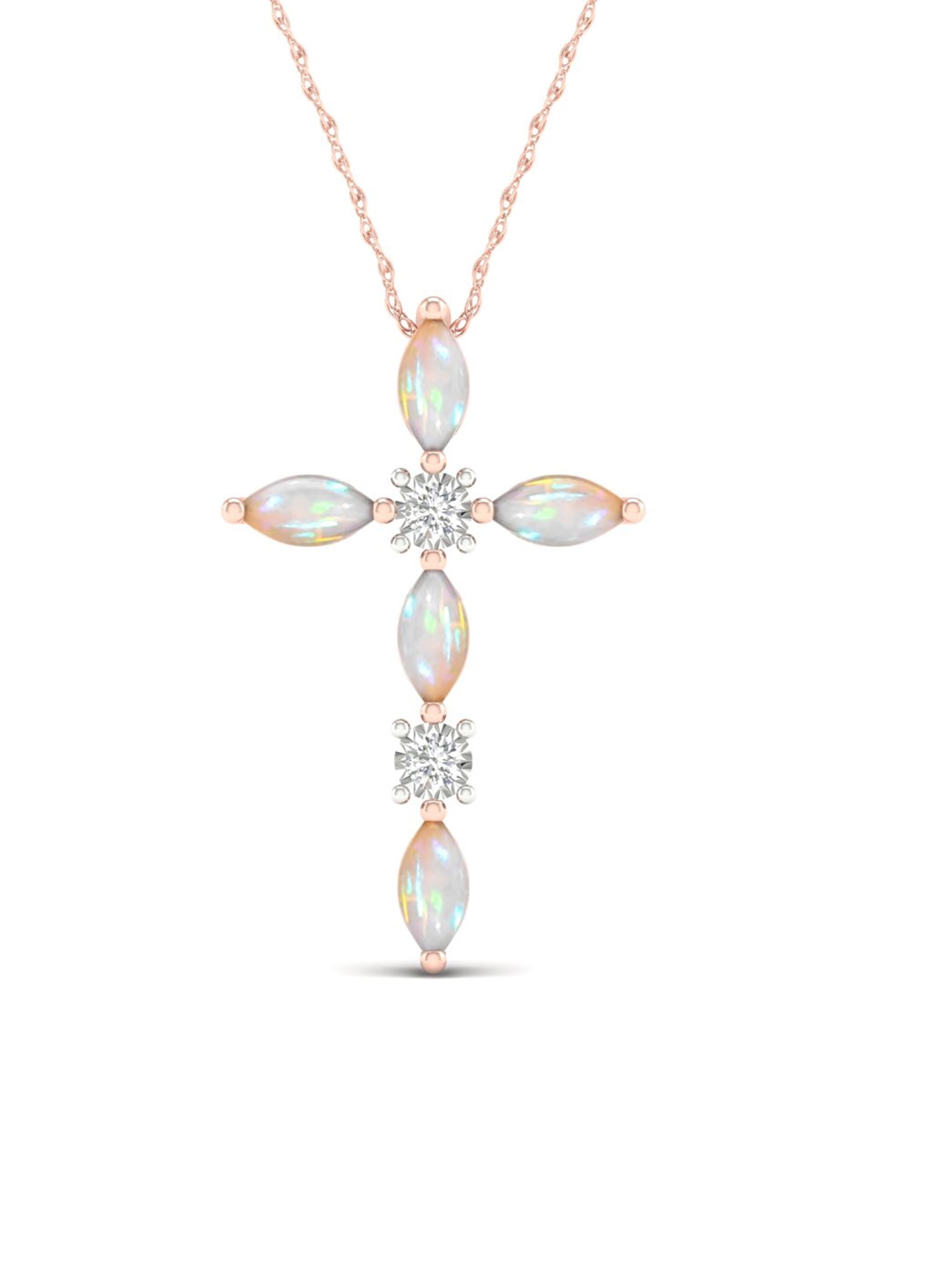 Religious CZ Marquise Created Blue Opal Cross Pendant Necklace For Women For Teen 925 Sterling Silver October Birthstone