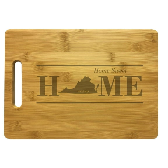 PrecisionNC Housewarming Gifts Virginia Home Sweet Home Engraved Large Sized Natural Wood Cutting Board Bamboo