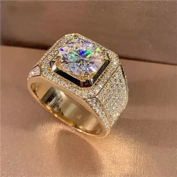 Sparkle Jewels Round Cut Cubic Zirconia Men's Wedding Engagement Pinky Rng 14K Yellow Gold Finish Silver