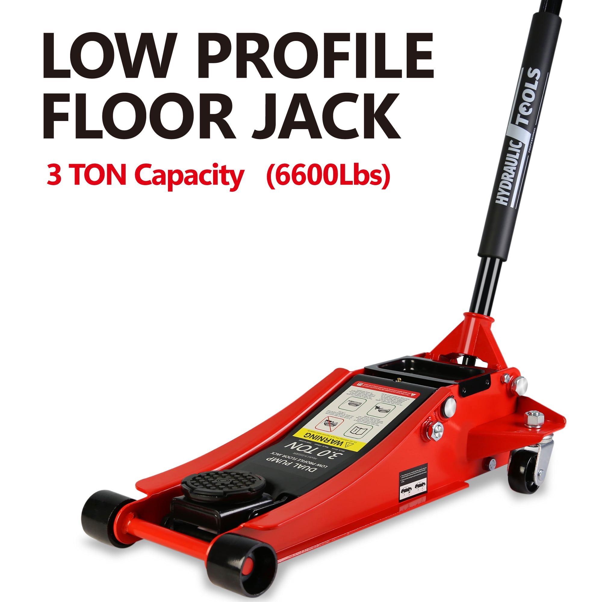 Aukfa Low Profile Floor Jack 3 Ton with Dual Piston Quick Lift Pump,Floor Jack Lifting Range 3.3"-18.5",Red