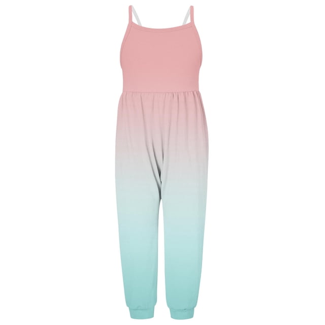 FAIWAD Toddler Kids Girls Casual Sleeveless Gradient Jumpsuits Spaghetti Strap Loose Romper with Pockets