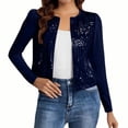 thumbnail image 3 of Women's Short Sequin Cardigan, Long Sleeve Open Front Sparkly Jacket, Pile Sleeve Party Top, Casual Holiday Outfit, Glittery Evening Wear Navy M, 3 of 6