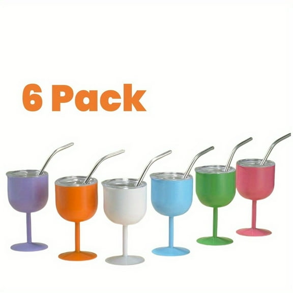 6pcs Stainless Steel Insulated Tumblers, Double-Walled Vacuum Cups with Lids and Straws, Uncharged, for Camping, Picnics, Travel, Ideal Birthday Gifts for Friends and Family