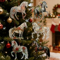 DAMAI 6 Pcs Horse Christmas Ornament, 2025 Year of The Horse 2D Flat Acrylic Ornament for Women Girls Horse Lovers Equestrian Gifts and Xmas Tree Home Decor