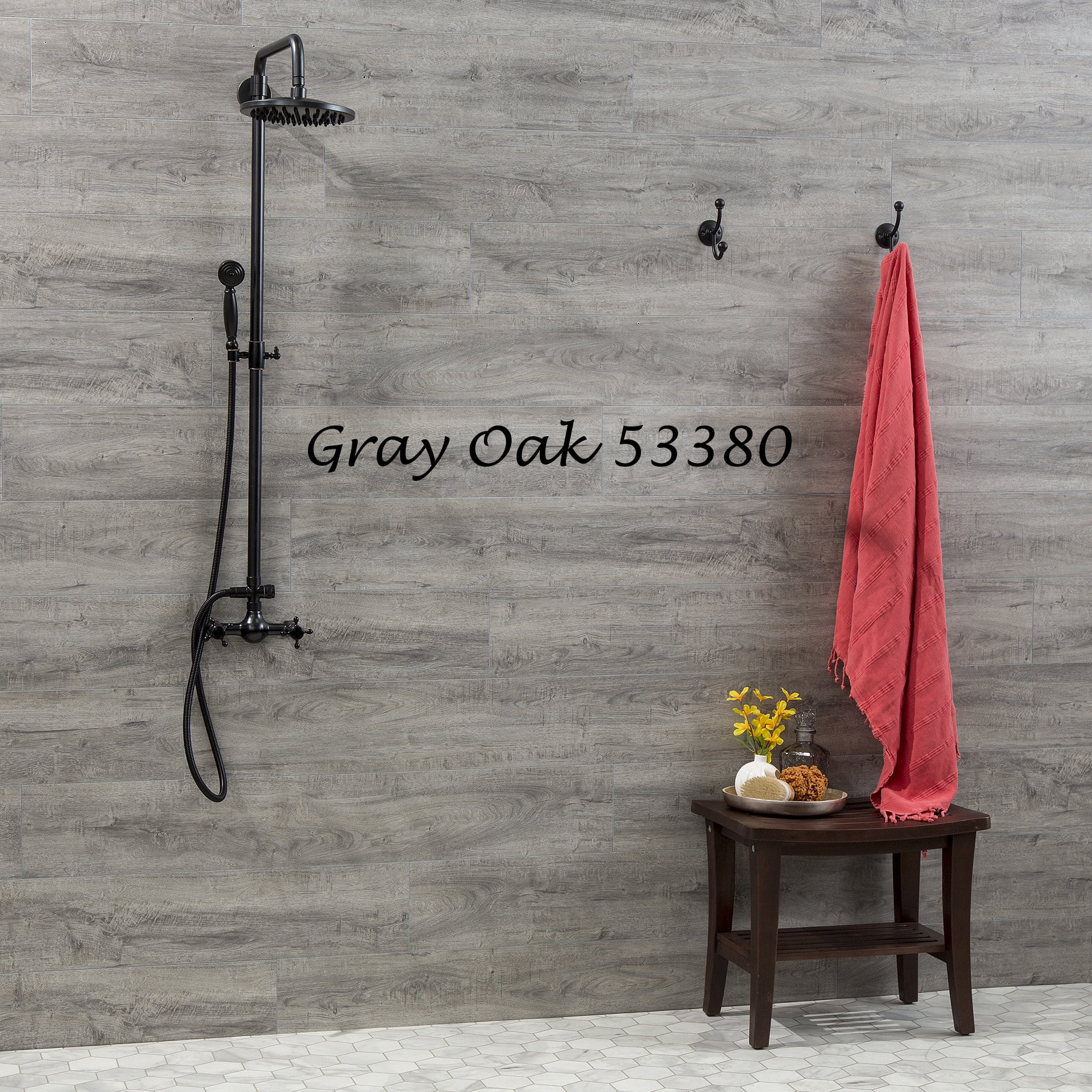 Palisade 46.7in x 7.2in Vinyl Plank Shower Kit in Gray Oak