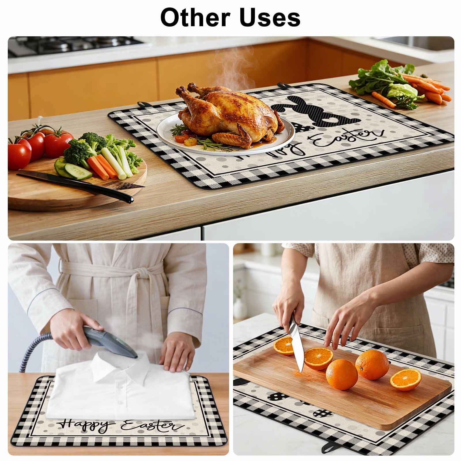 Black Grey Easter Stove Top Cover for Electric Stove,Heat-proof & Non Slip Glass Top Stove Cover Protector,Polka Dot Bunny Spring Vintage Plaid Checkered Kitchen Flat Cooktop Rubber Mat 24x21 Inches