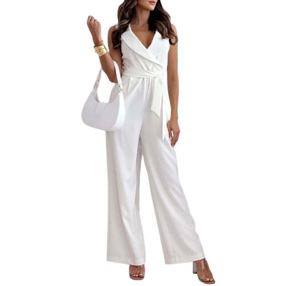 Women Jumpsuits Sleeveless V Neck Elegant Dressy Casual Backless Romper Summer Outfits White L