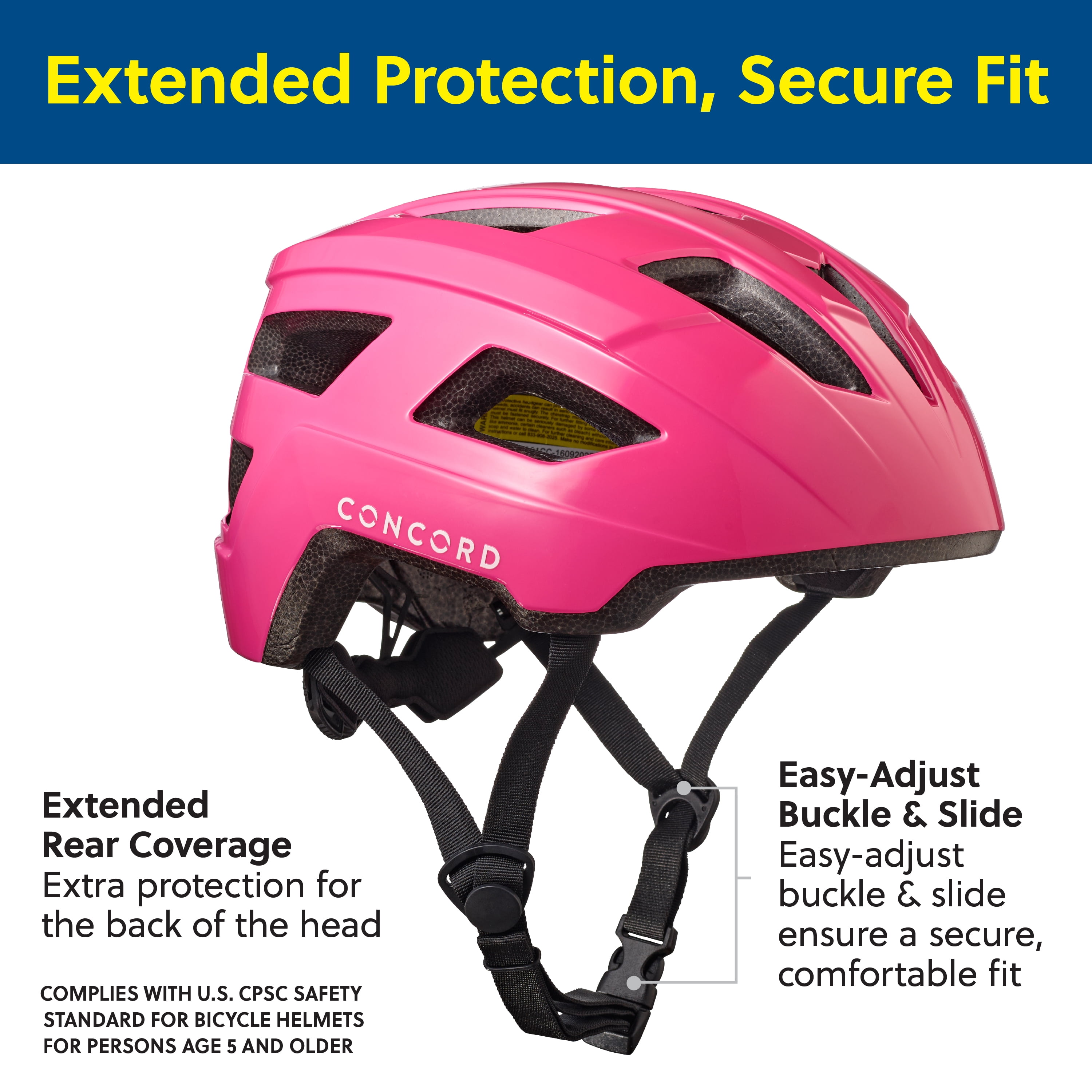 Concord Kids Pink Bike Helmet - Size S, Ages 5+, Adjustable Fit, 15 Cooling Vents