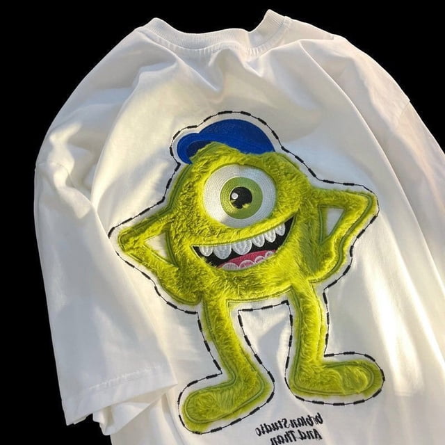 Camiseta de dibujos animados de Disney Mike Wazowski Monsters, Inc. Top de verano informal de talla grande para mujer de manga corta Mr.Q Hip Hop Streetwear TopblancoXXL Deng Xun unisex