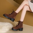 thumbnail image 5 of Dasayo Motorcycle Ladies Boots Brown Ankle Hiking Lace up Round Toe Low Heel Booties Ladies Shoes 36, 5 of 7