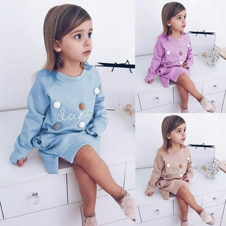 

Thanksgiving Girls Kid Children Pink Dress Long Sleeve Princess Outfit Clothes