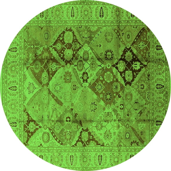 Ahgly Company Indoor Round Oriental Green Industrial Area Rugs, 8' Round