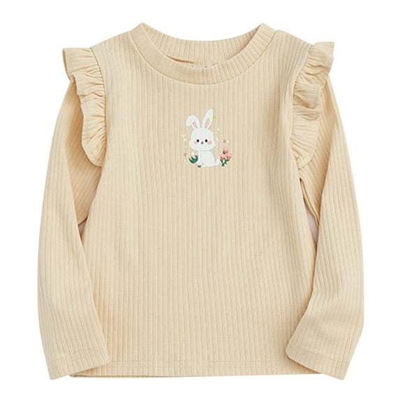 Spazoro Childs Girls Sweatshirts, Crew Neck Long Sleeve Solid Color Fall Winter Toddlers Kids Tops for Girls Boys Beige Size 3-4T