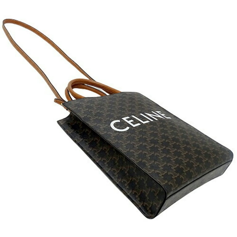 CELINE logo Vertical Cabas Mini 2WAY Shoulder Bag Canvas/Leather Beige