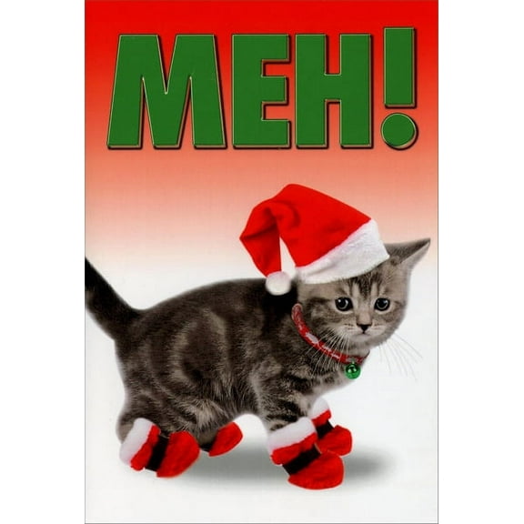 Nobleworks Meh-rry Christmas Funny / Humorous Cat Themed Christmas Card (1 card/1 envelope)